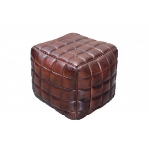 Pouf design rembourré en cuir de couleur marron