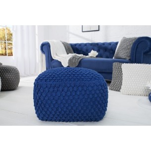 Pouf design tricoté de 55cm coloris bleu en coton
