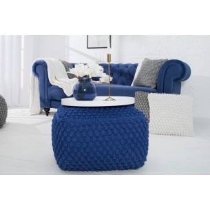 Pouf design tricoté de 55cm coloris bleu en coton