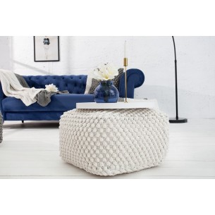 Pouf design tricoté de 55cm coloris blanc en coton
