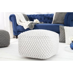 Pouf design tricoté de 55cm coloris blanc en coton
