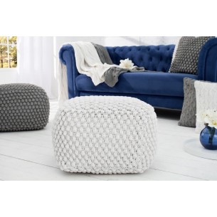Pouf design tricoté de 55cm coloris blanc en coton