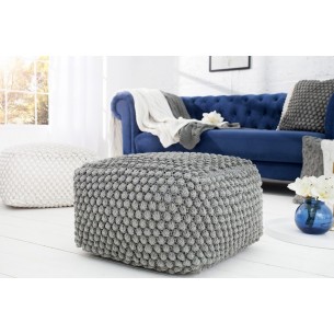 Pouf design tricoté de 55cm coloris gris en coton