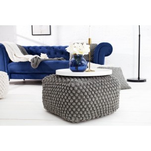 Pouf design tricoté de 55cm coloris gris en coton