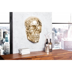 Sculpture murale design crâne humain en aluminium coloris doré