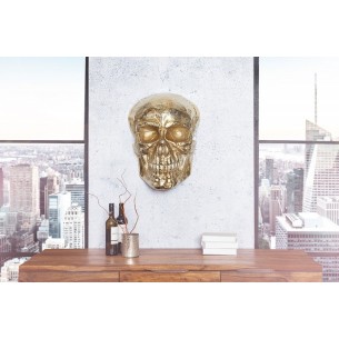 Sculpture murale design crâne humain en aluminium coloris doré