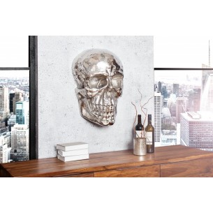 Sculpture murale design crâne humain en aluminium coloris argenté