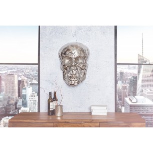 Sculpture murale design crâne humain en aluminium coloris argenté