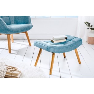 Tabouret design scandinave coloris bleu claire en tissu avec des pieds en bois massif