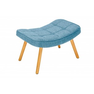Tabouret design scandinave coloris bleu claire en tissu avec des pieds en bois massif