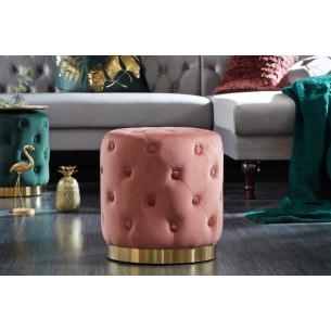 Tabouret de style baroque capitonné en velours coloris rose et doré Tabouret de style baroque capitonné en velours coloris rose et doré