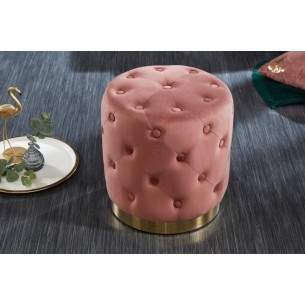 Tabouret de style baroque capitonné en velours coloris rose et doré Tabouret de style baroque capitonné en velours coloris rose et doré