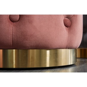 Tabouret de style baroque capitonné en velours coloris rose et doré Tabouret de style baroque capitonné en velours coloris rose et doré