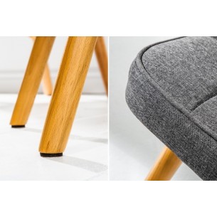 Tabouret de style scandinave coloris gris en tissu avec piétement en bois massif