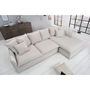 Grand canapé d'angle 255cm en lin naturel style campagnard Grand canapé d'angle 255cm en lin naturel style campagnard