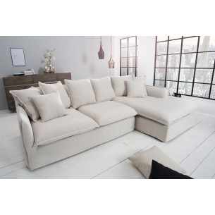 Grand canapé d'angle 255cm en lin naturel style campagnard Grand canapé d'angle 255cm en lin naturel style campagnard
