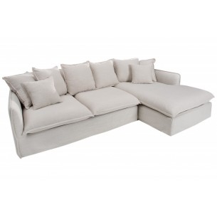 Grand canapé d'angle 255cm en lin naturel style campagnard Grand canapé d'angle 255cm en lin naturel style campagnard