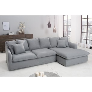 Grand canapé d'angle 255cm en lin gris style campagnard