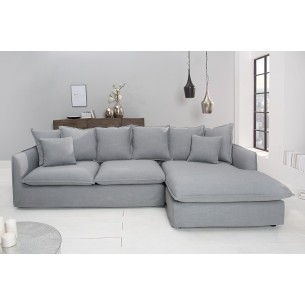 Grand canapé d'angle 255cm en lin gris style campagnard