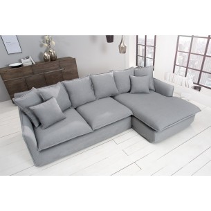 Grand canapé d'angle 255cm en lin gris style campagnard