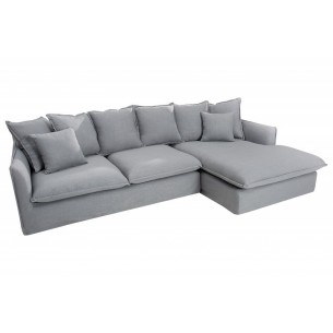 Grand canapé d'angle 255cm en lin gris style campagnard