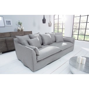 Grand canapé 3 places  215cm housse amovible en lin gris