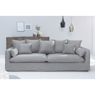 Grand canapé 3 places  215cm housse amovible en lin gris