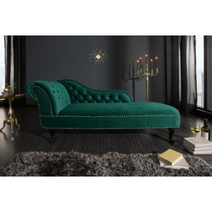 Méridienne design Chesterfield capitonné en simili cuir vert émeraude Méridienne design Chesterfield capitonné en simili cuir vert émeraude