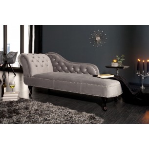 Méridienne design Chesterfield capitonné en tissu gris argenté Méridienne design Chesterfield capitonné en tissu gris argenté