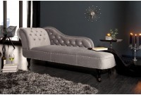 Méridienne design Chesterfield capitonné en tissu gris argenté