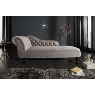 Méridienne design Chesterfield capitonné en tissu gris argenté Méridienne design Chesterfield capitonné en tissu gris argenté