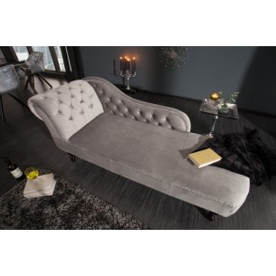 Méridienne design Chesterfield capitonné en tissu gris argenté Méridienne design Chesterfield capitonné en tissu gris argenté
