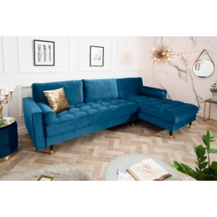 Canapé d'angle VELVET design capitonné coloris bleu foncé Canapé d'angle VELVET design capitonné coloris bleu foncé