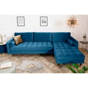 Canapé d'angle VELVET design capitonné coloris bleu foncé Canapé d'angle VELVET design capitonné coloris bleu foncé