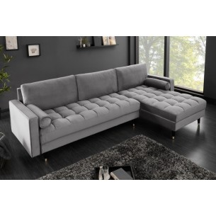 Canapé d'angle VELVET design capitonné coloris gris Canapé d'angle VELVET design capitonné coloris gris