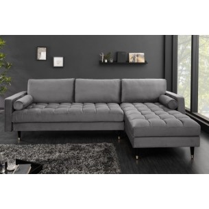 Canapé d'angle VELVET design capitonné coloris gris Canapé d'angle VELVET design capitonné coloris gris