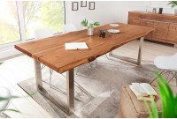 Table à manger 220x80 cm en bois massif avec piètement en métal