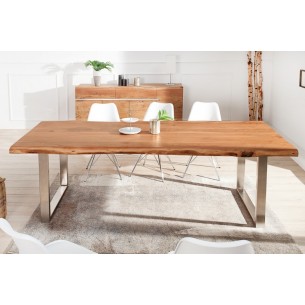 Table à manger 220x80 cm en bois massif avec piètement en métal Table à manger 220x80 cm en bois massif avec piètement en métal