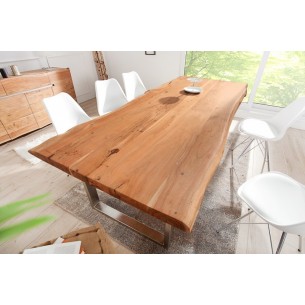 Table à manger 220x80 cm en bois massif avec piètement en métal Table à manger 220x80 cm en bois massif avec piètement en métal