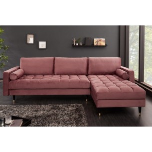 Canapé d'angle VELVET capitonné coloris rose foncé Canapé d'angle VELVET capitonné coloris rose foncé