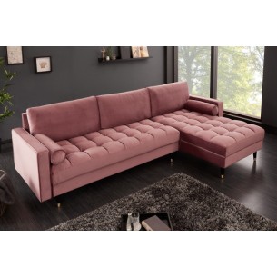 Canapé d'angle VELVET capitonné coloris rose foncé Canapé d'angle VELVET capitonné coloris rose foncé