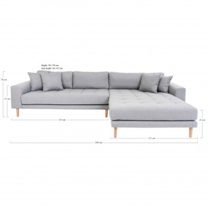 Canapé d'angle droit design coloris gris clair en tissu avec des pieds en bois naturel