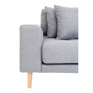 Canapé d'angle droit design coloris gris clair en tissu avec des pieds en bois naturel