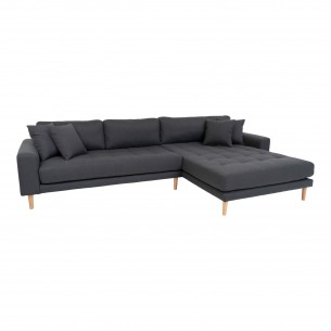 Canapé d'angle droit design coloris gris foncé en tissu avec des pieds en bois naturel Canapé d'angle droit design coloris gris foncé en tissu avec des pieds en bois naturel