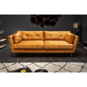 Canapé droit 220cm en velours coloris jaune moutarde