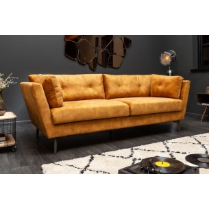 Canapé droit 220cm en velours coloris jaune moutarde